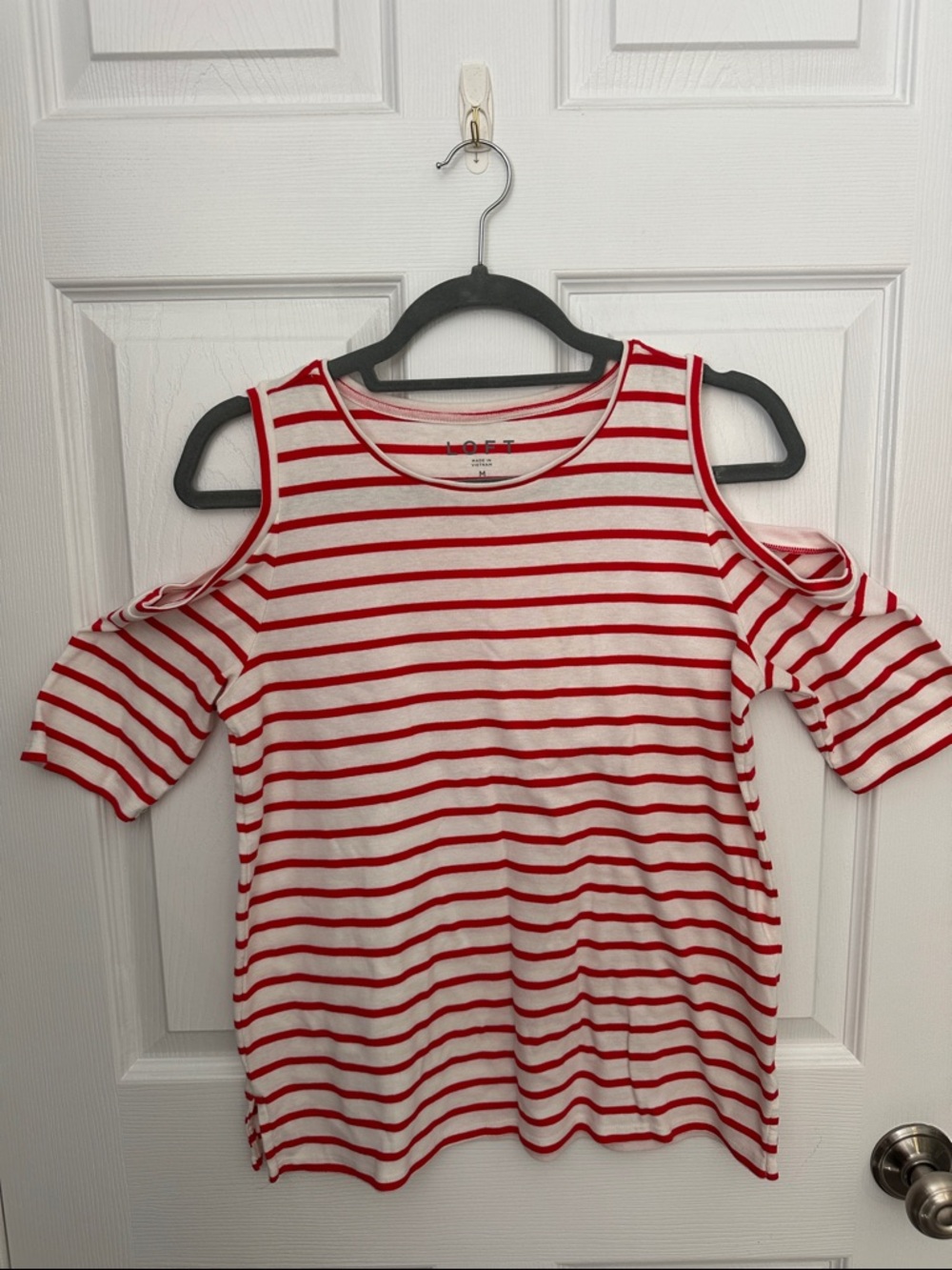 LOFT Red & White Cold-Shoulder Striped Tee
